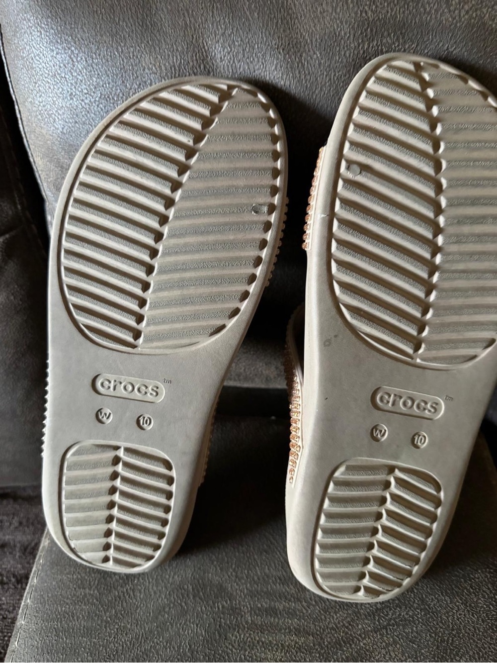 CROCS Women’s Gold Crystal Three-Strap Slide Sandals - Picture 3 of 3